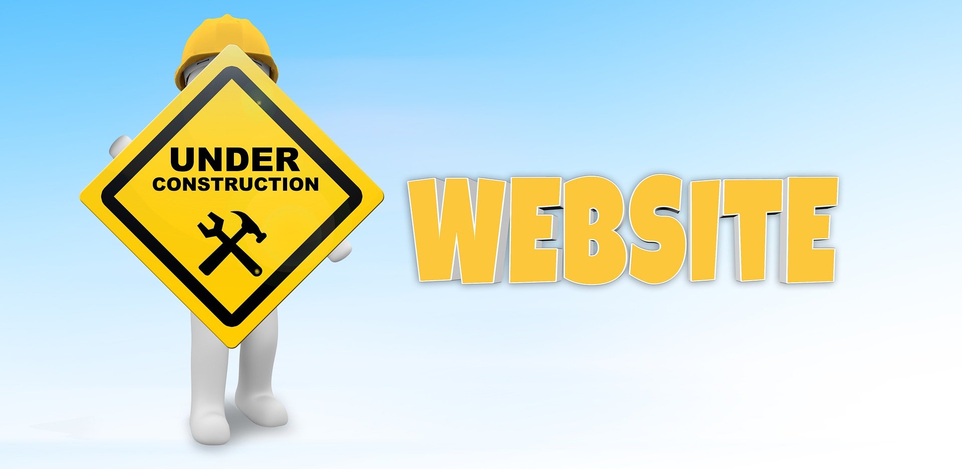 Figure holding sign website under construction